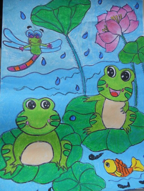 夏天 儿童画     大全_青蛙和荷花