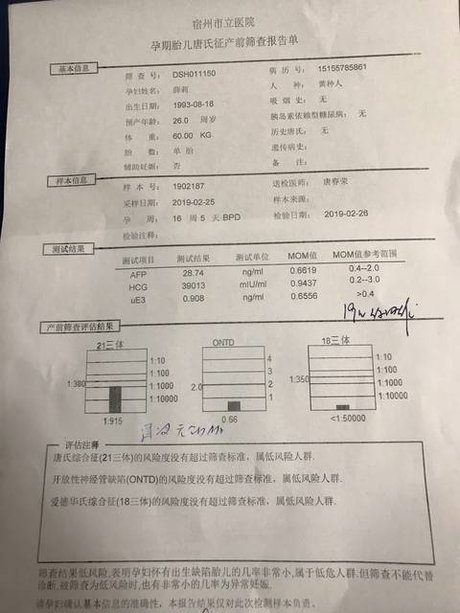 有没有懂的 帮忙看一下唐筛单子