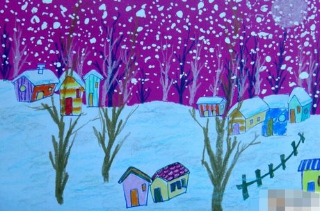 冬天 雪景儿童画图片(3)