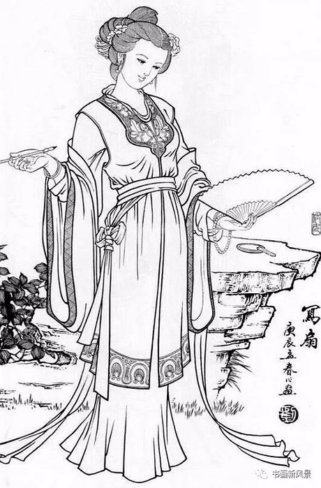 十2钗工笔白描仕女图 高清白描仕女图 高清飞天白描仕女图