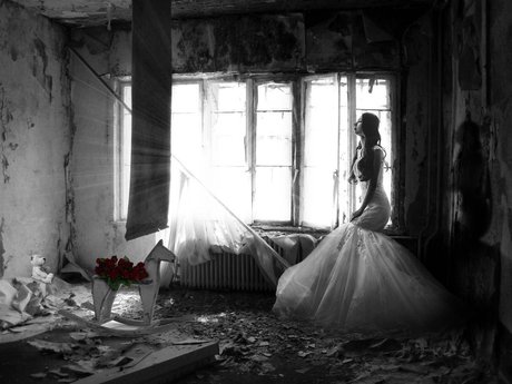 悲伤,流泪,婚礼,新娘黑白照片,4k壁纸