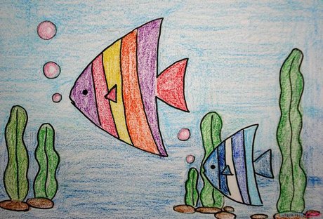 蓝色的鱼小学生海底世界儿童画图片赏析(6)