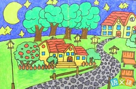 水果聚会儿童画 我向往的小学儿童画 绿色为主题儿童画 家乡的桥儿童