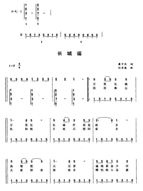 长城谣(钢琴公式化即兴伴奏谱)简谱