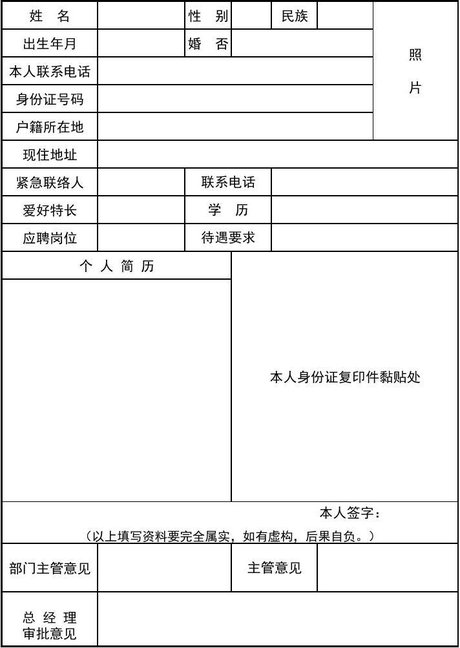 员工档案表excel模板