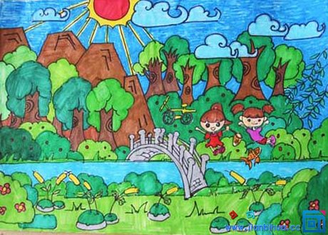 儿童画考级《美丽的公园》 优秀作品欣赏_可可