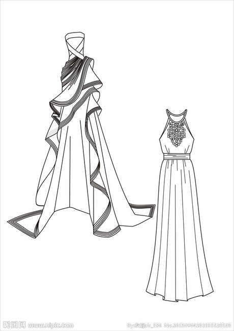 画法 婚纱服装设计手稿图 服装设计作品 五款时尚长裙礼服设计图模板