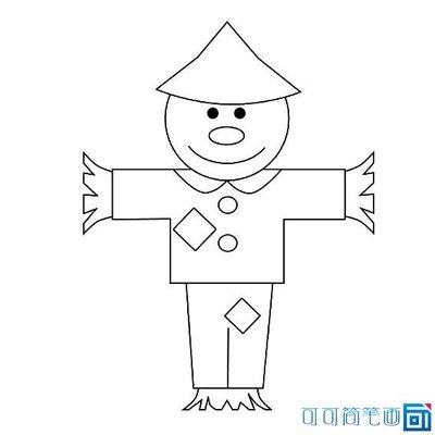儿童画稻草人的画法简笔画图片_可可