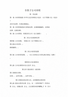 子公司章程范本