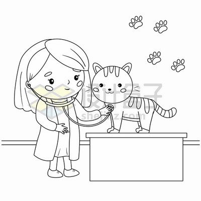 猫咪身体健康手绘线条插画png图片素材