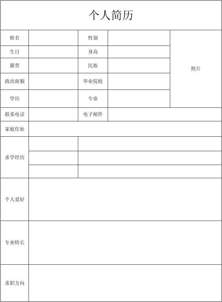 免费个人简历表格