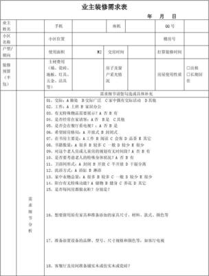 装修需求表