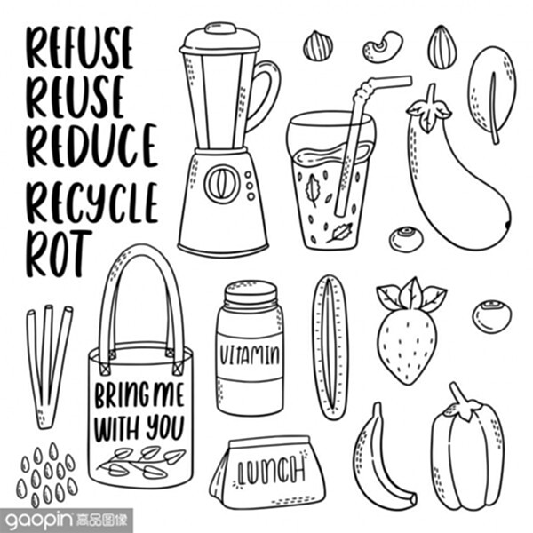 healthy eating doodle line art icon pack.