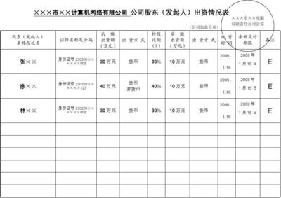 股东出资情况表
