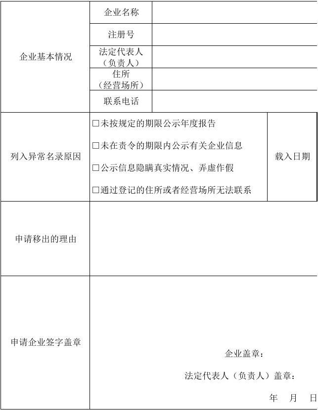 异常移出申请书怎么写