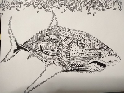 黑白装饰画鱼