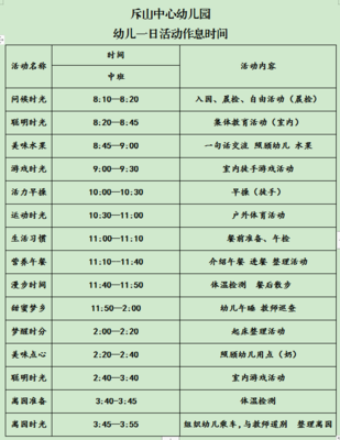 中班活动安排表怎么写