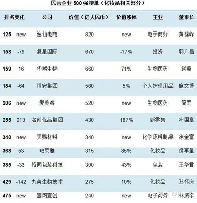 中国化妆品公司排行