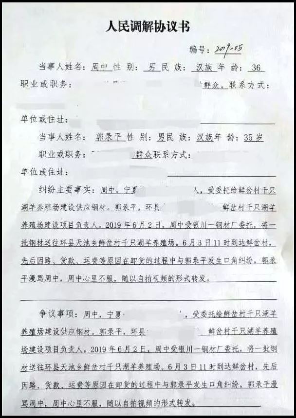 人民调解协议书