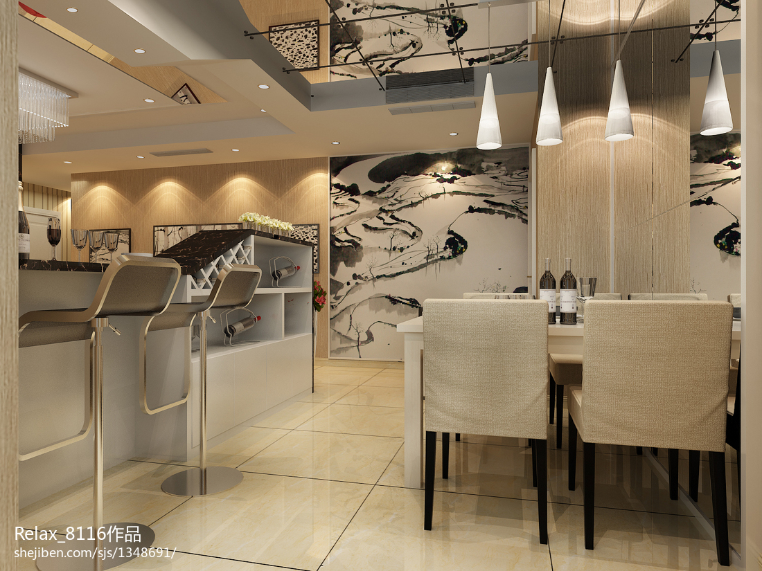 快餐店吧台和厨房通透设计
