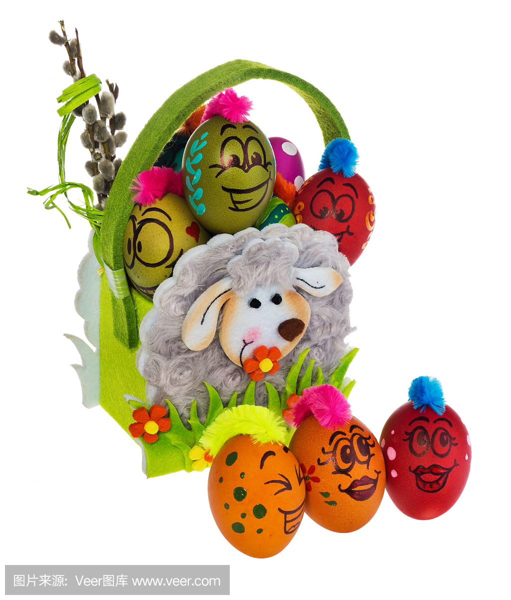 复活节彩蛋,上面画着笑脸卡通人物.