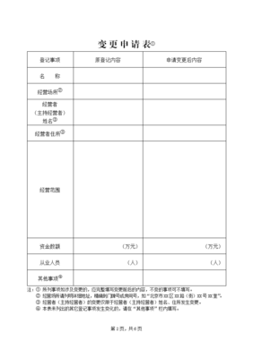 个体工商户变更登记申请书