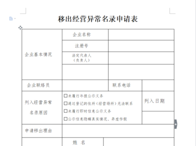 异常移出申请书怎么写