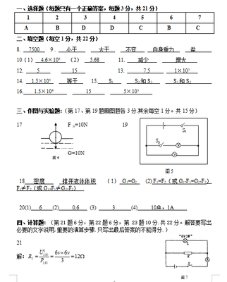 2020初中物理中考题试卷及答案