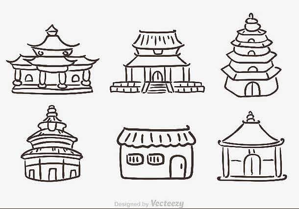 中国古建筑简笔画_新图网