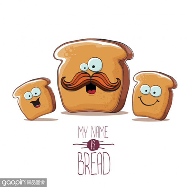 vector funky cartoon bread character with friends isolated on