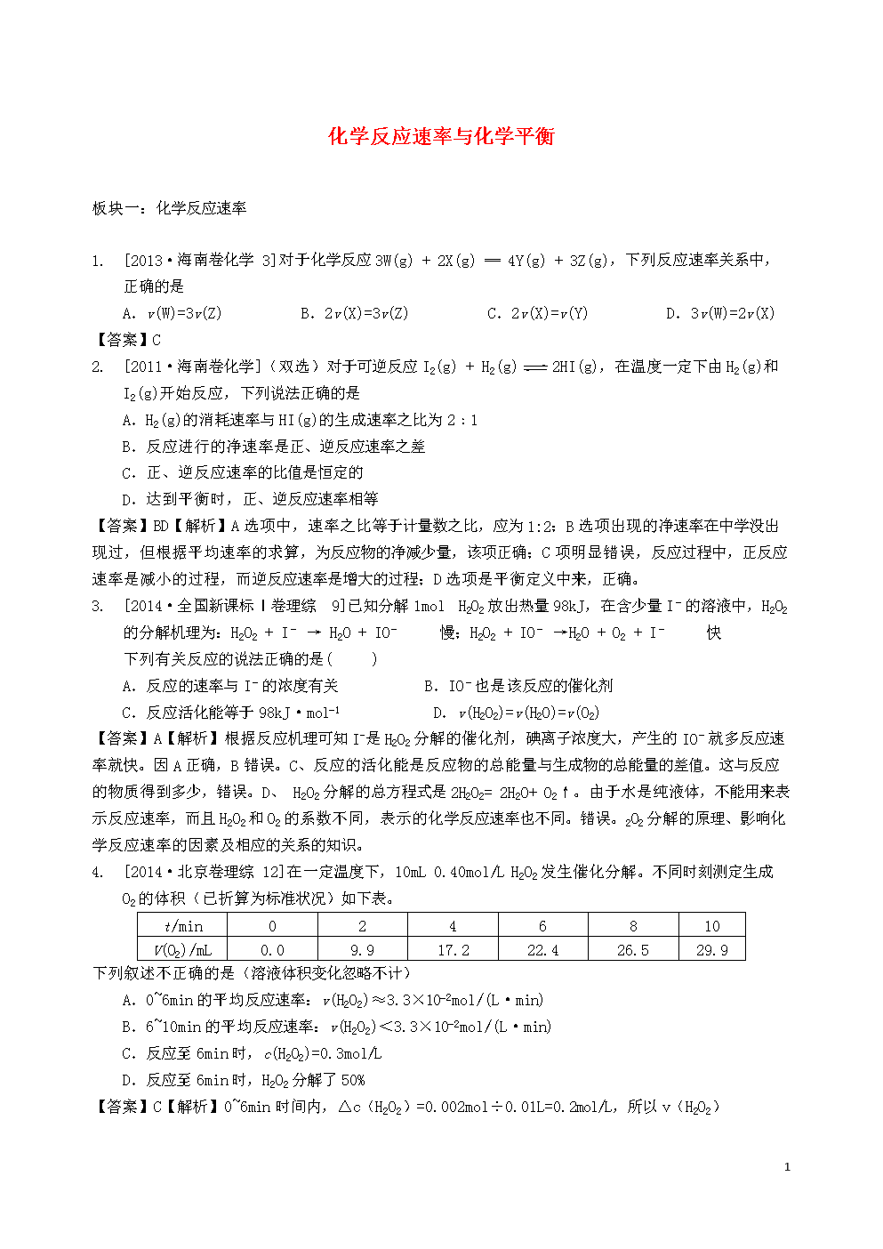 2020年海南化学合格考试卷