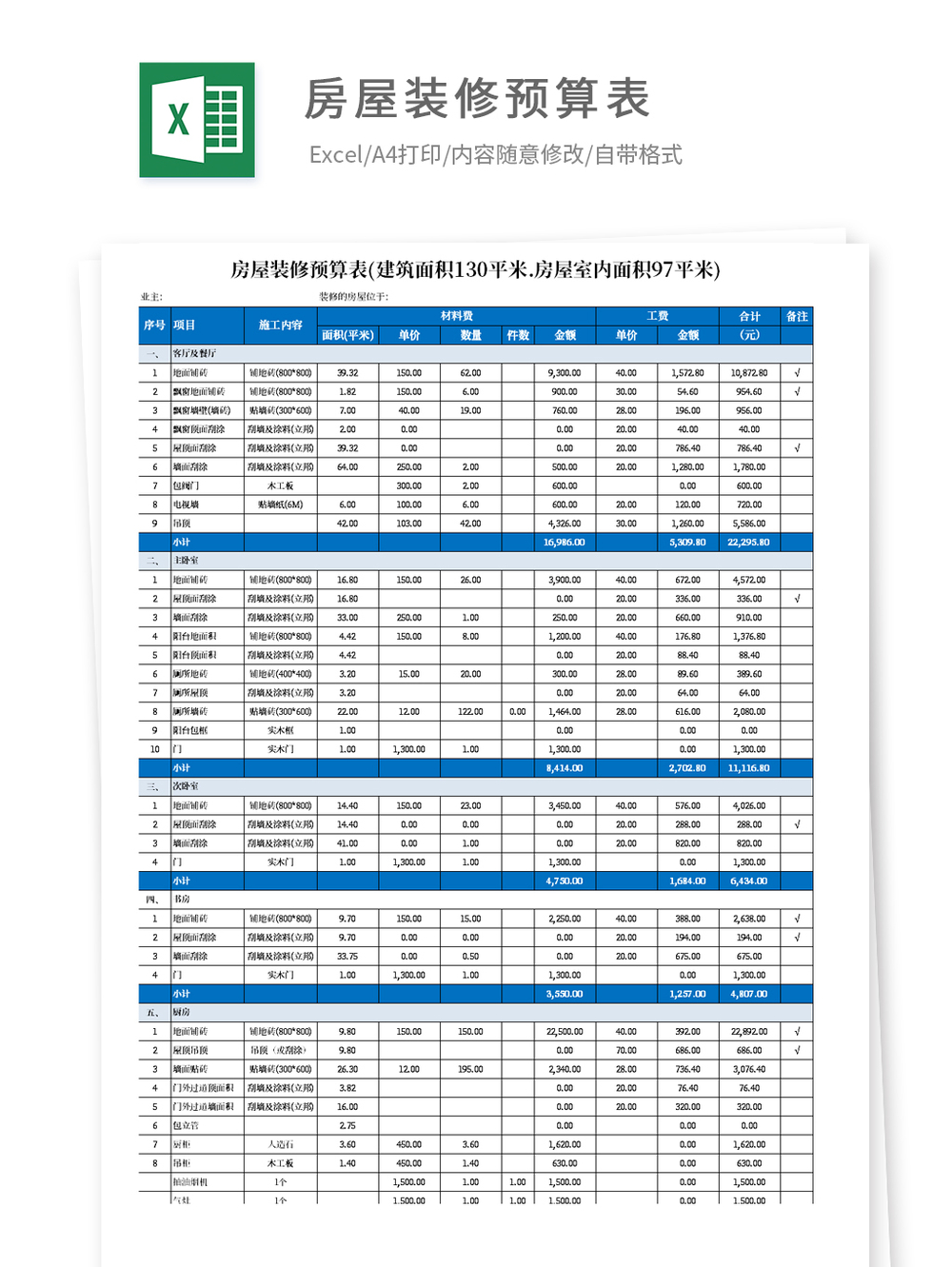 装修预算表格下载