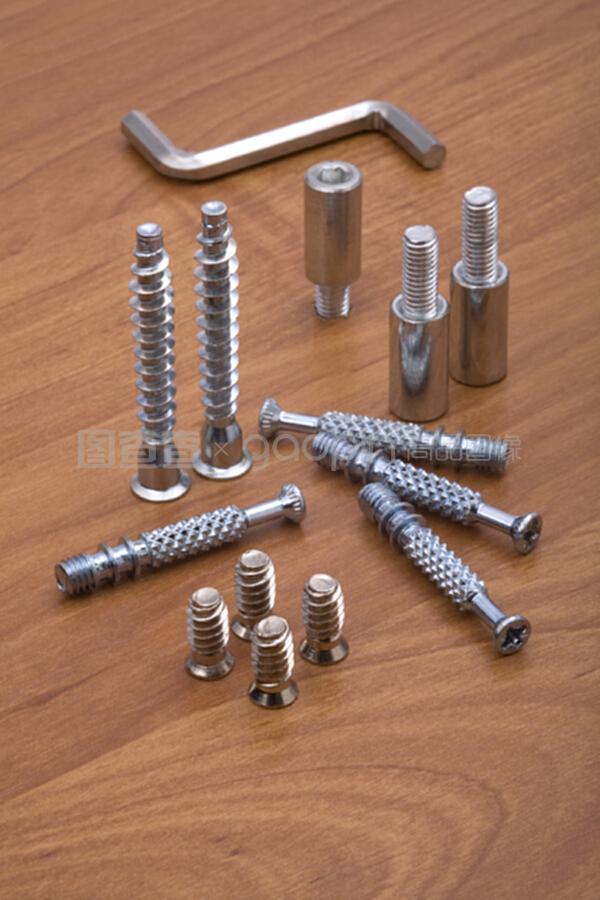 家具装配用的一套现代螺栓和螺丝