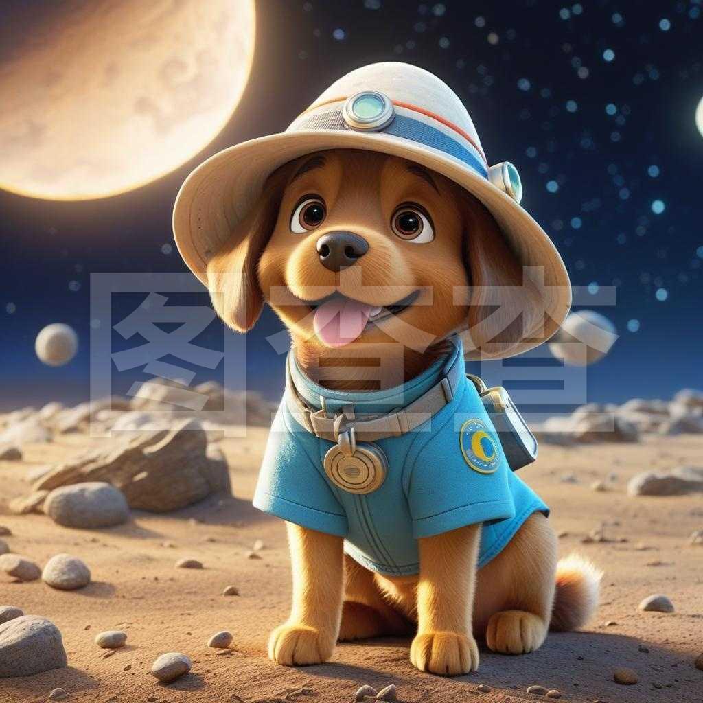 动画场景:萌犬月球戴太阳帽